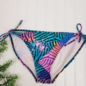 OP Bikini Bottom Side Tie Retro 90's Print Blue Pink Black size XL Beachy Y2K